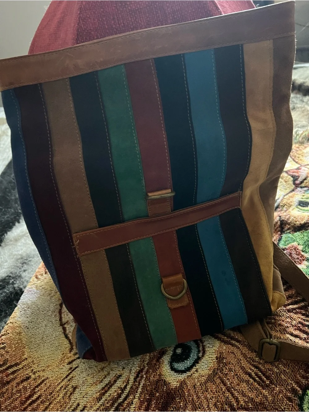Striped Multicolor Suede & Leather Backpack